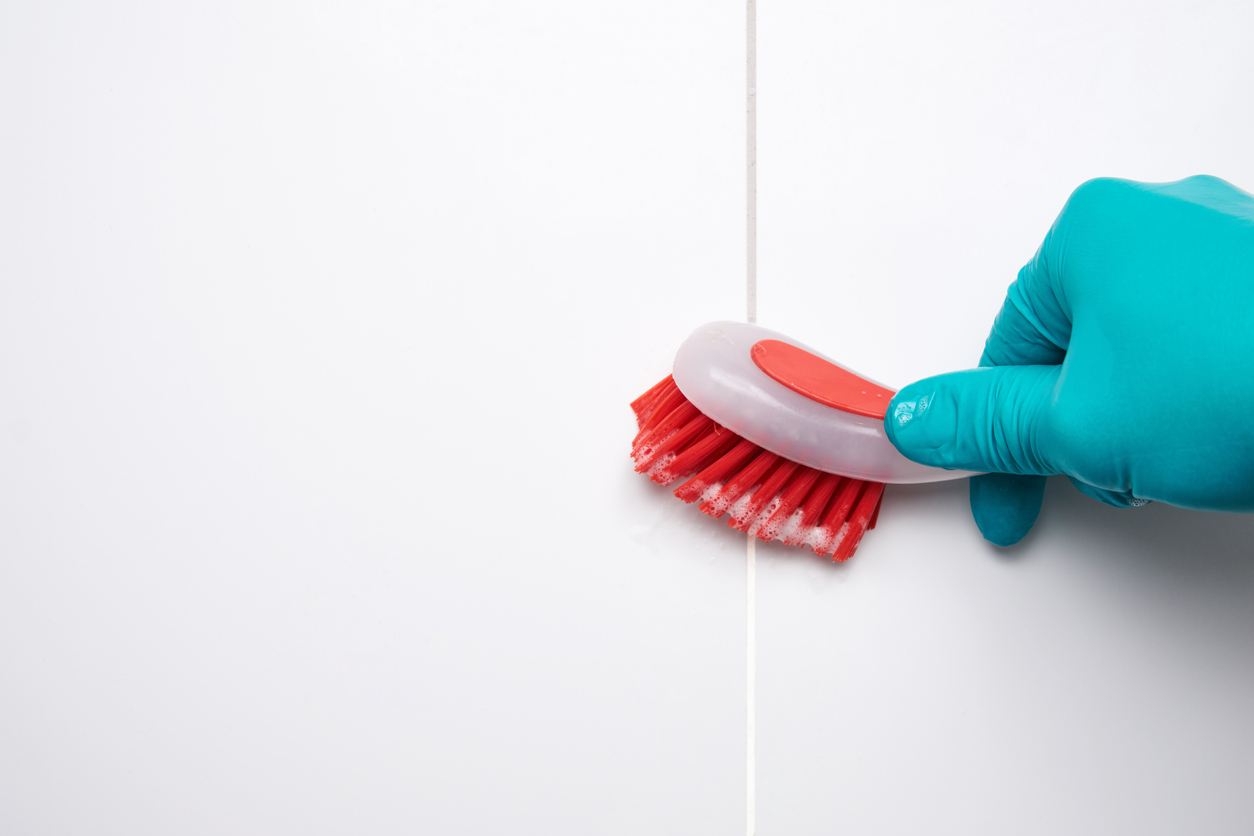 Tile cleaning with a toothbrush