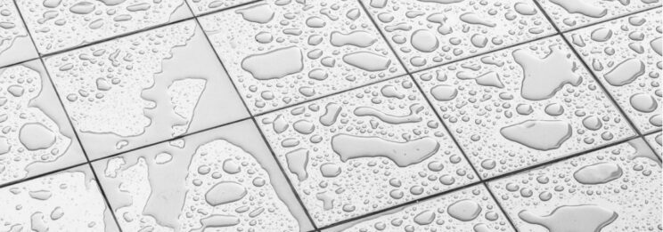 slippery floor tiles with water