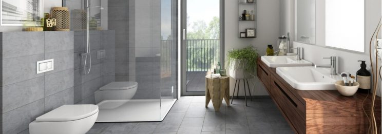modern bathroom and balcony with tiles