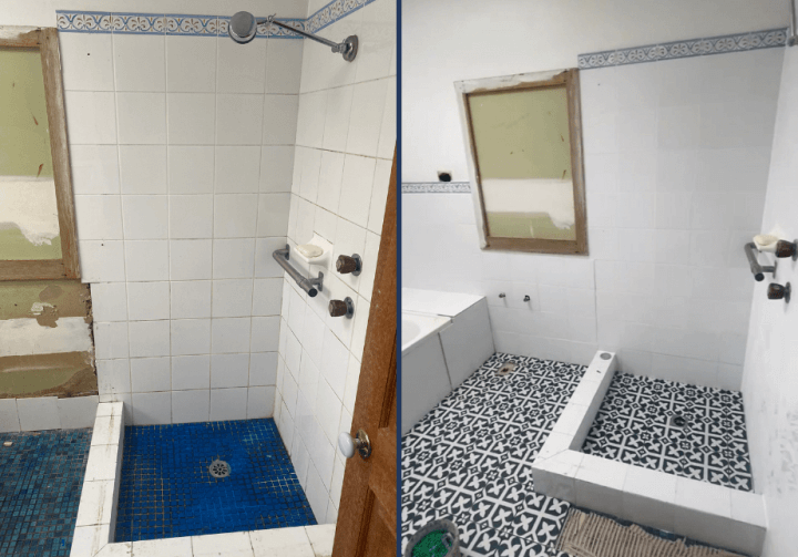Bathroom tiles before after look